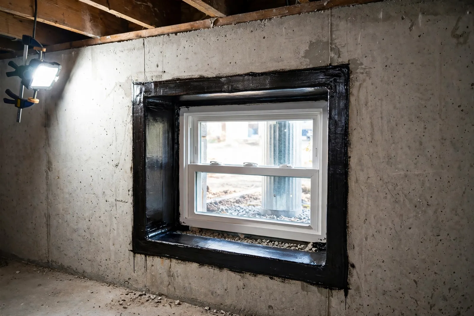 Basement Waterproofing Tie In — Egress Installation With Waterproofing Tie In in Bannister by Waldorf Egress Window Company